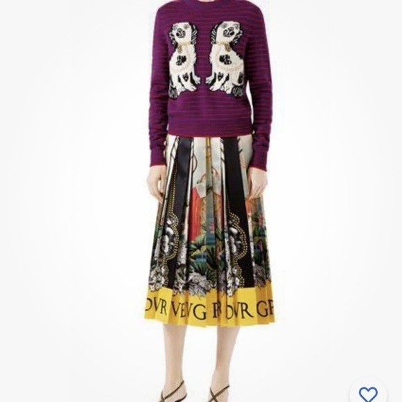 GUCCI Striped Wool Sweater With King Spaniel Intarsia Blue In Red Size… - Picture 2 of 12